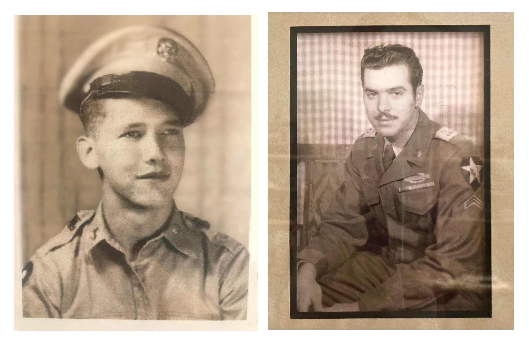 side by side framed photos of j c coffey and george sousa wearing military uniforms
