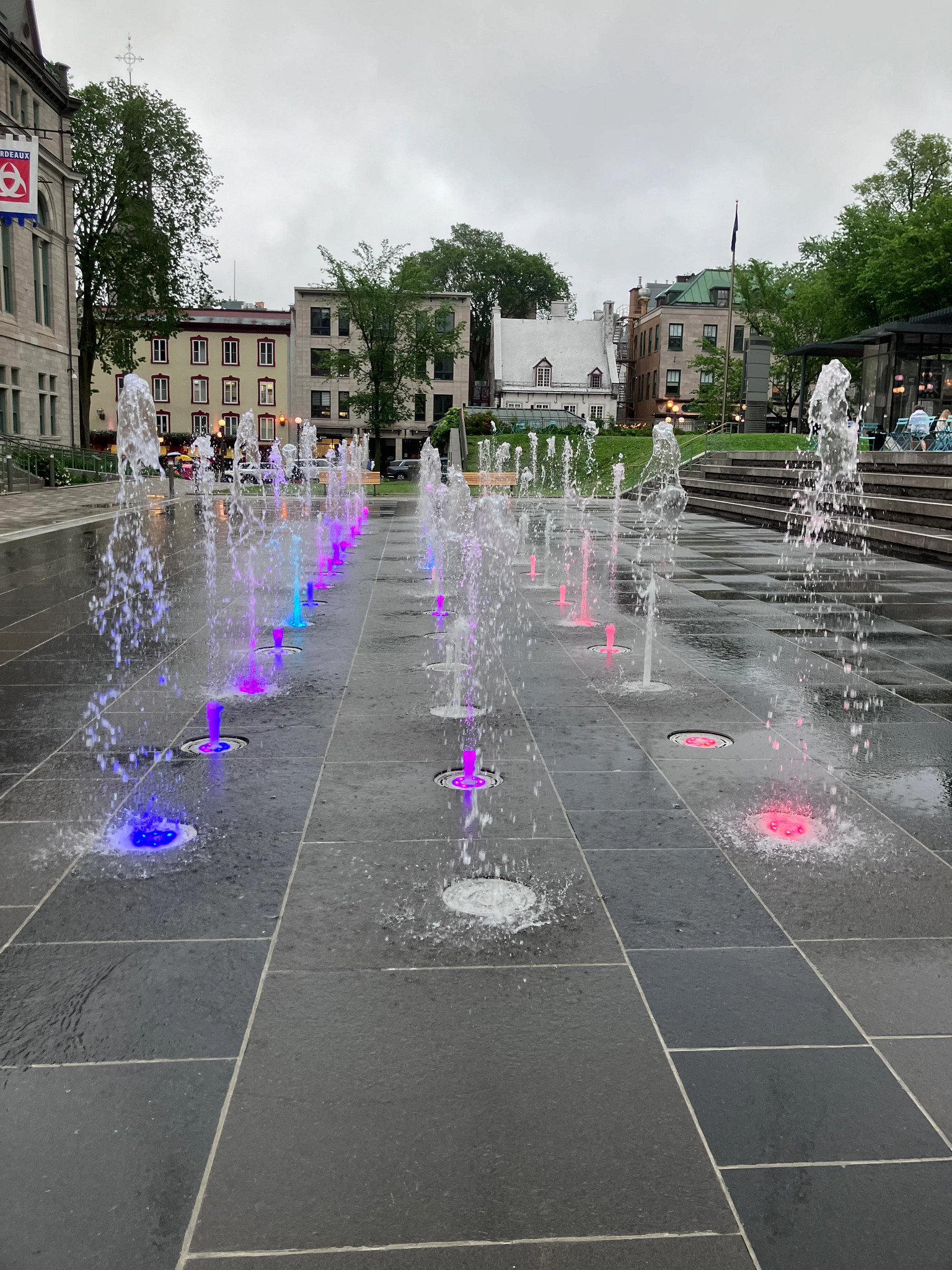 a fountain with multi colored lights