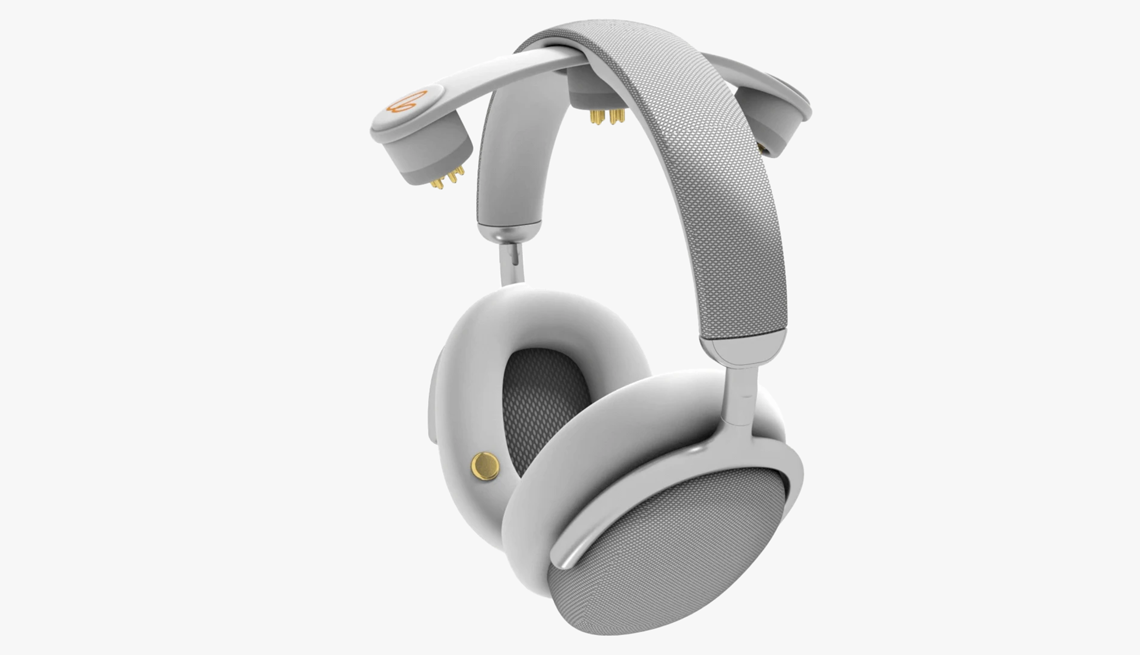 silver headset on a white background