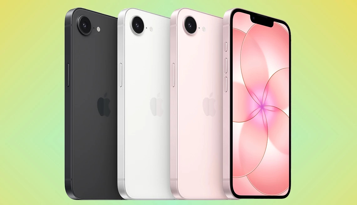 four different colored iphones are shown in a graphic illustration on a green background