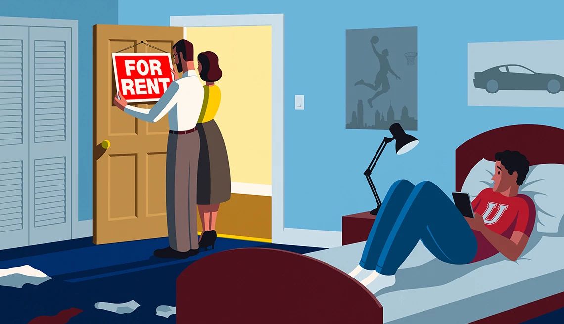 Our Grown Son Still Lives With Us a for rent sign being hung on a kids bedroom door