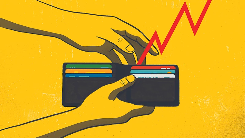 social security cola 2025 an illustration with a pair of hands holding a wallet while a stock market arrow going up floats above