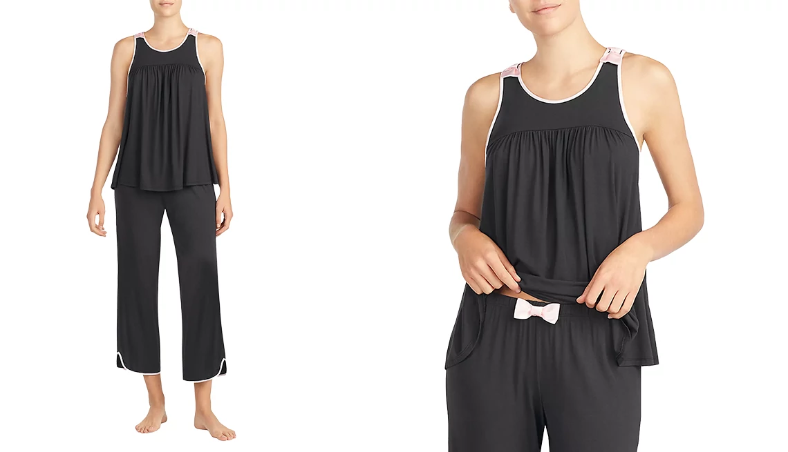Kate Spade New York Cropped Pajama Set in Black