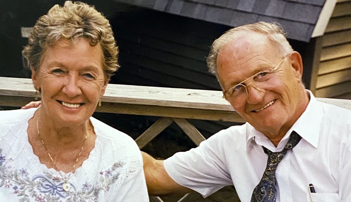 Barbara Corcoran’s parents Barbara Corcoran’s parents lean toward each other while smiling