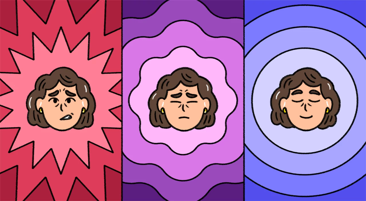 illustration of woman starting off anxious and then more relaxed