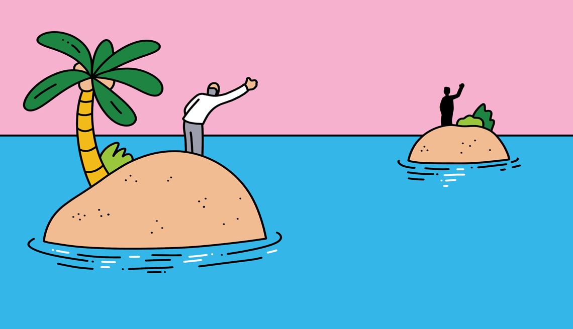Make Friends Over 50 gif of a man waving from an island