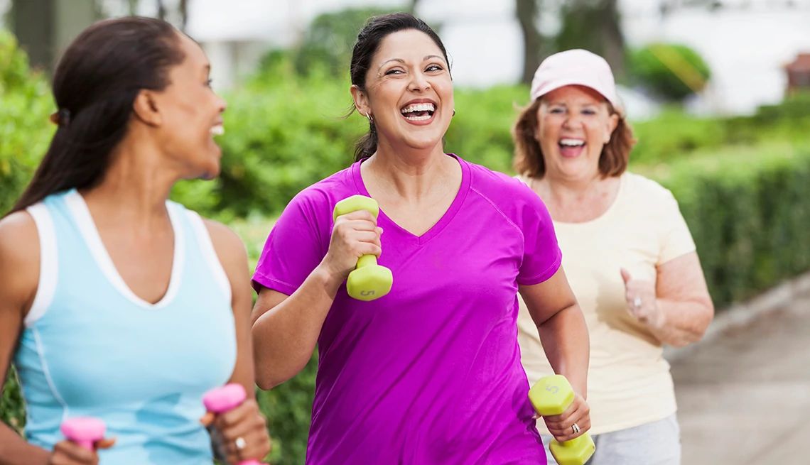 Physical activity is a pillar of brain health, longevity and independence Three women power walking in a park
