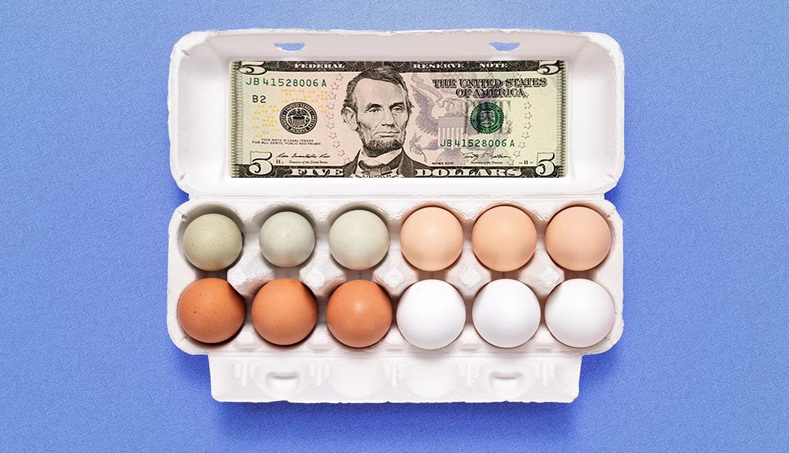 food prices keep rising A carton of eggs with a five dollar bill