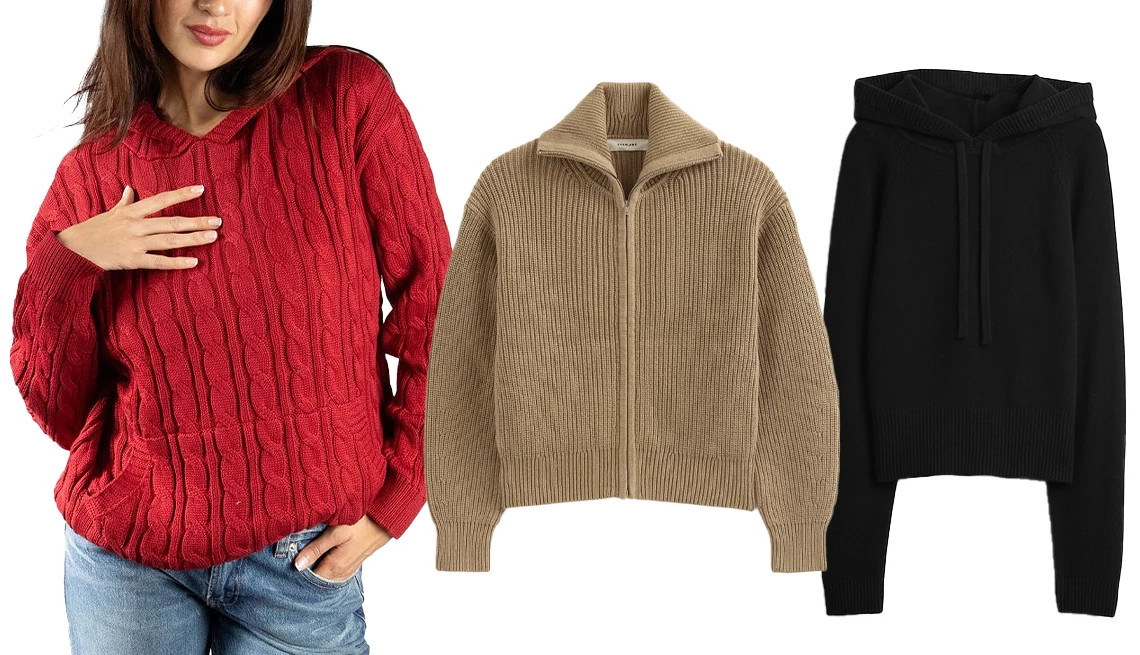 a collage with three different pullovers