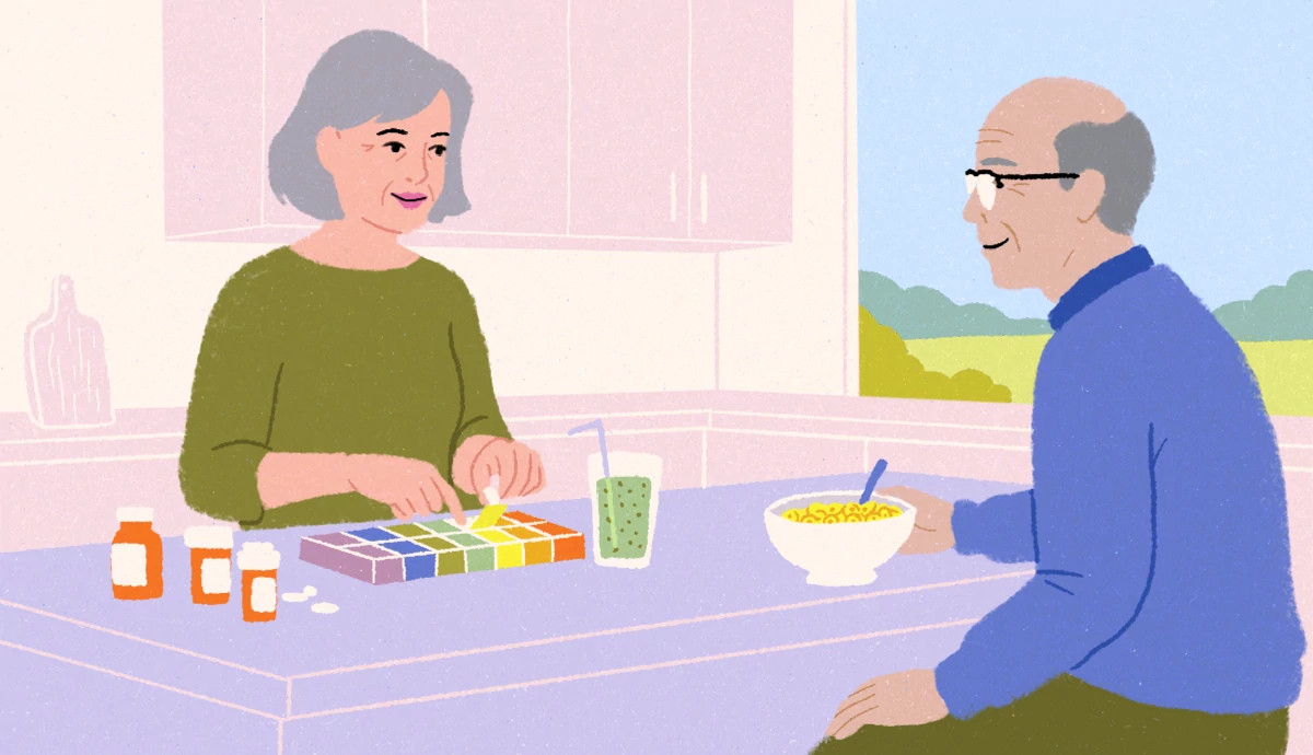 a man and woman sit at a dining table