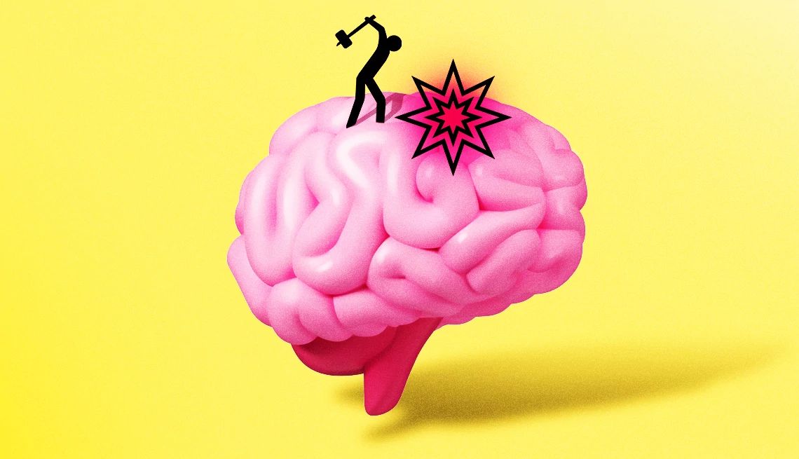 Guide to Headache Management illustration of someone hammering a brain