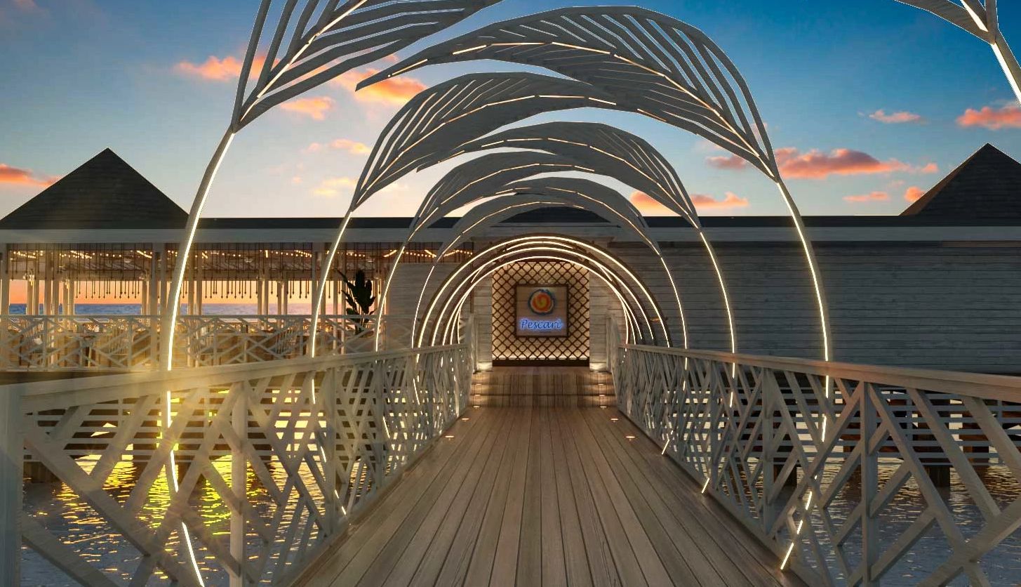 una representación de Pescari, el restaurante sobre el agua Royalton CHIC Antigua