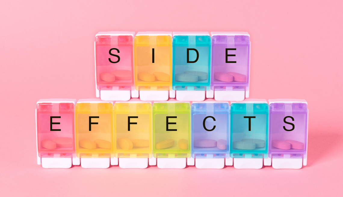 Blood pressure medications can cause side effects that you may want to discuss with your doctor. pill storage container with the letters reading SIDE EFFECTS