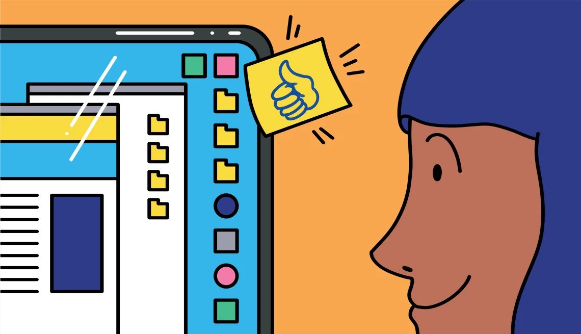 celebrate your wins a drawing of a woman smiling as she looks at a computer screen