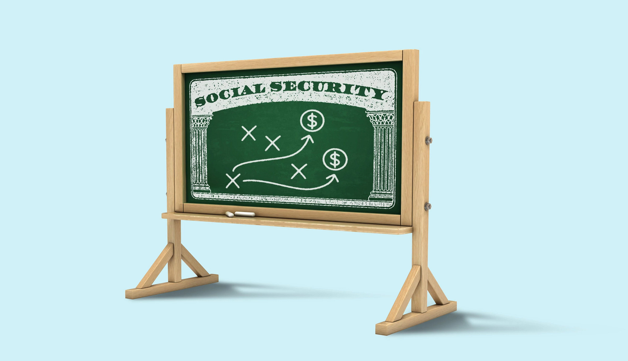 An illustration of a social security card drawing on a chalkboard