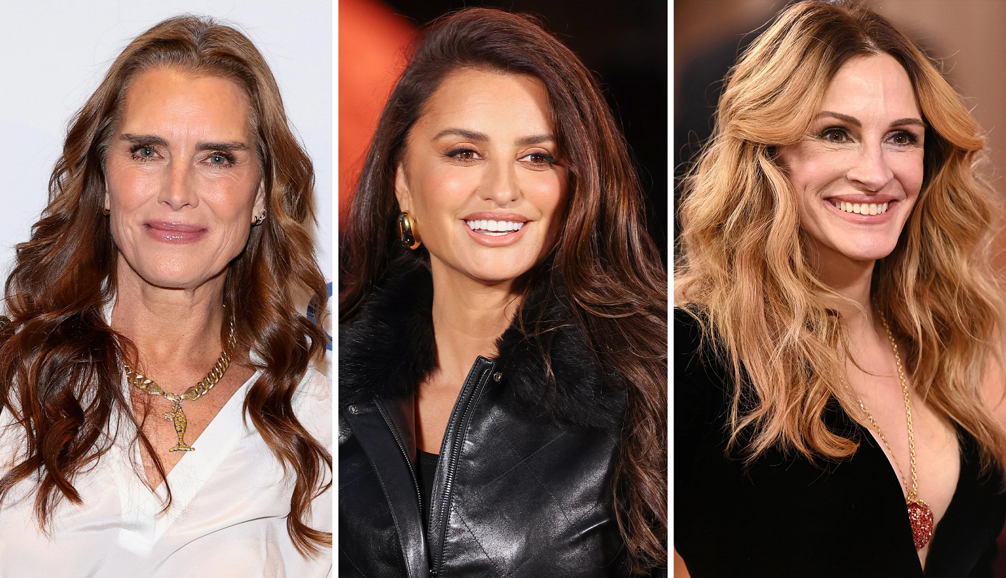 a collage with photos of brooke shields, penelope cruz and julia roberts