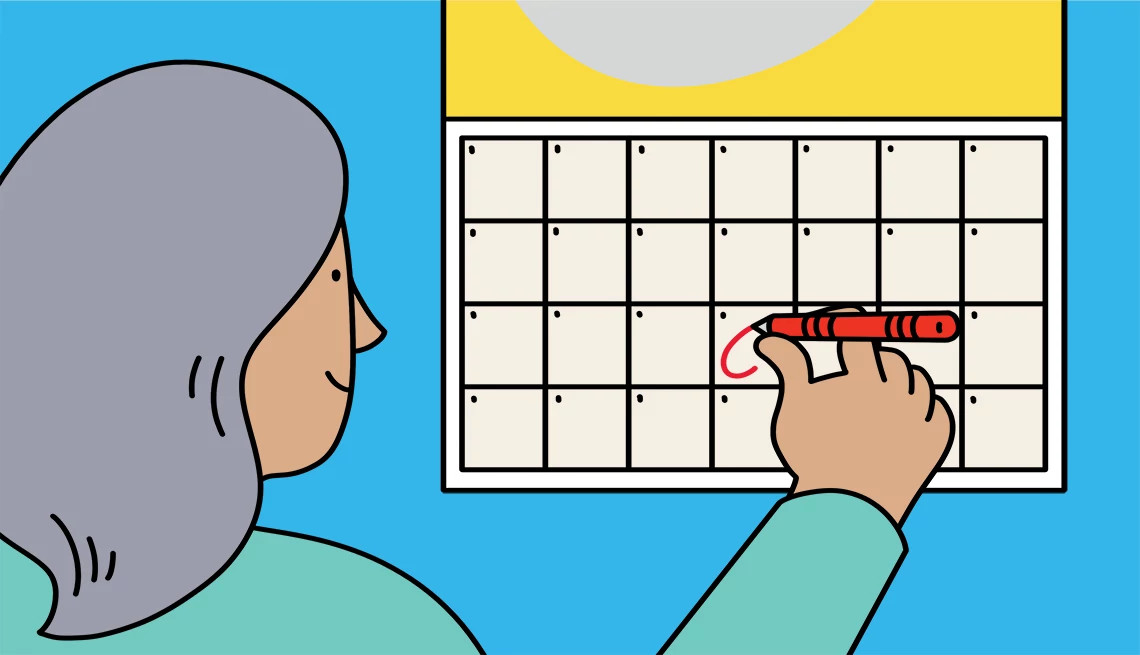 Illustration of woman writing on calendar