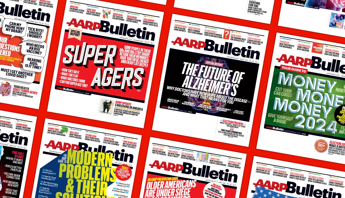 AARP Bulletin bulletin covers in rows