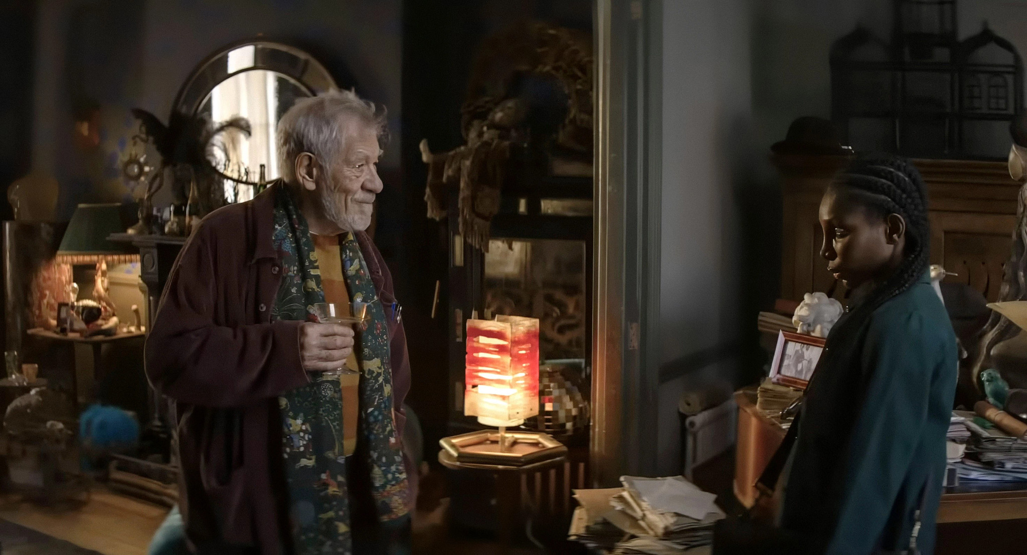 ian mckellen and michaela coel in a scene from the christophers