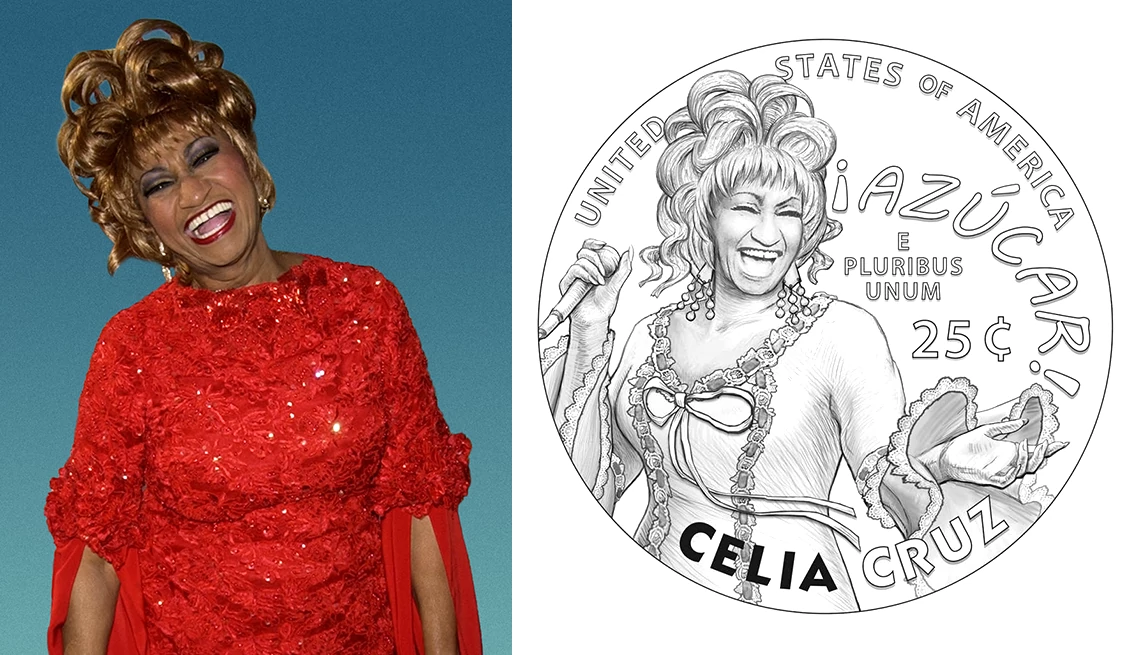 Celia Cruz now appears on U.S. quarters Celia Cruz headshot and a photo of her on a quarter