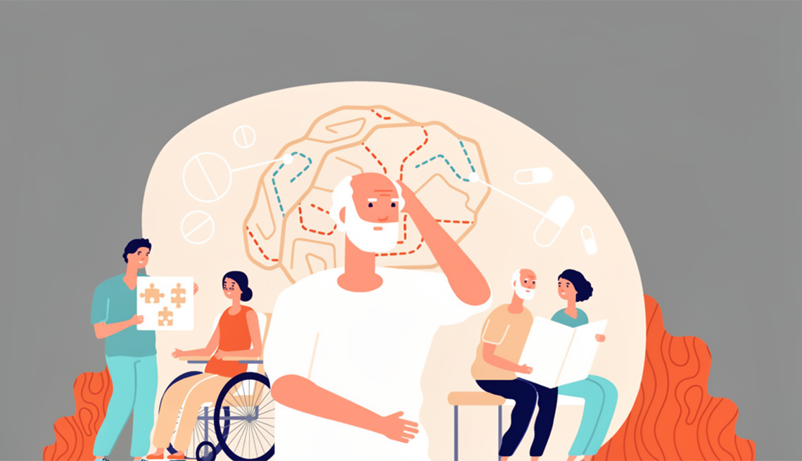 An illustration of people facing brain health challenges