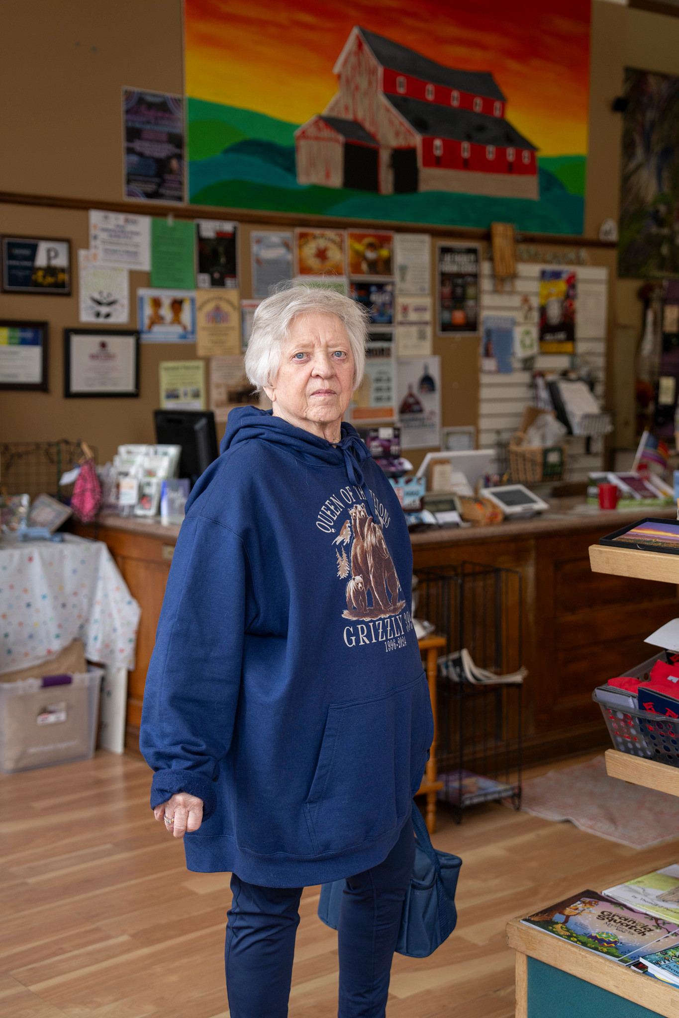Marjorie Bierbrauer, 82, holds an insulated bag containing lunch