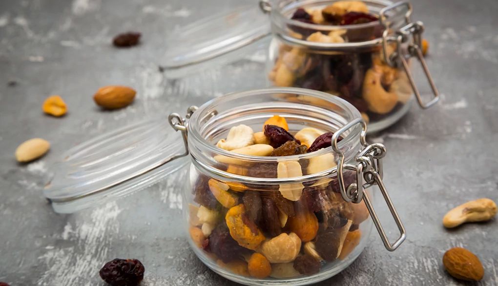 Prepping protein meals and snacks can help you get the nutrients you need A close-up view of two glasses of trail mix