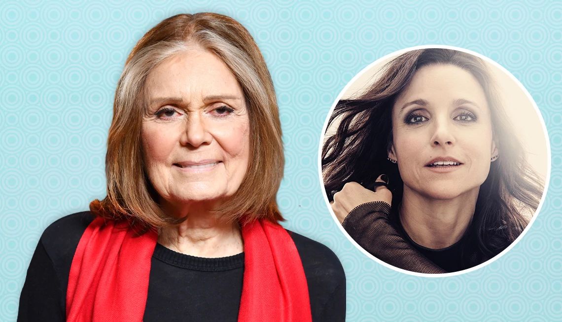 Gloria Steinem and Julia Louis-Dreyfus Gloria Steinem and Julia Louis-Dreyfus on a blue background