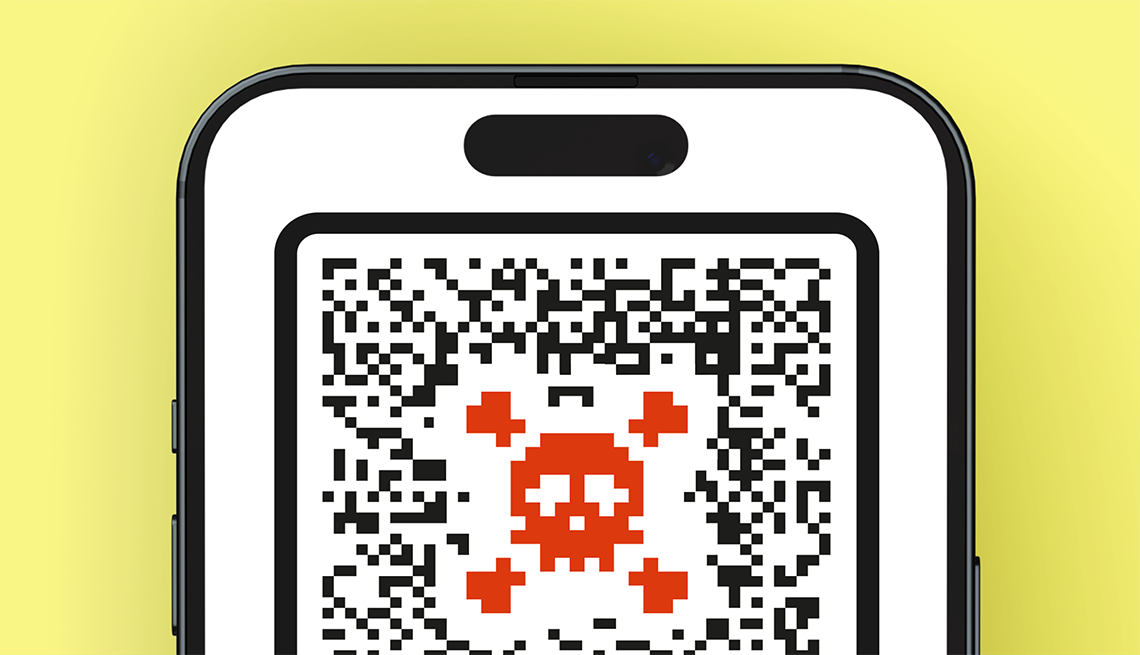 scanning qr codes is convenient but risky a qr code with a pixelated red skull and crossbones in the middle