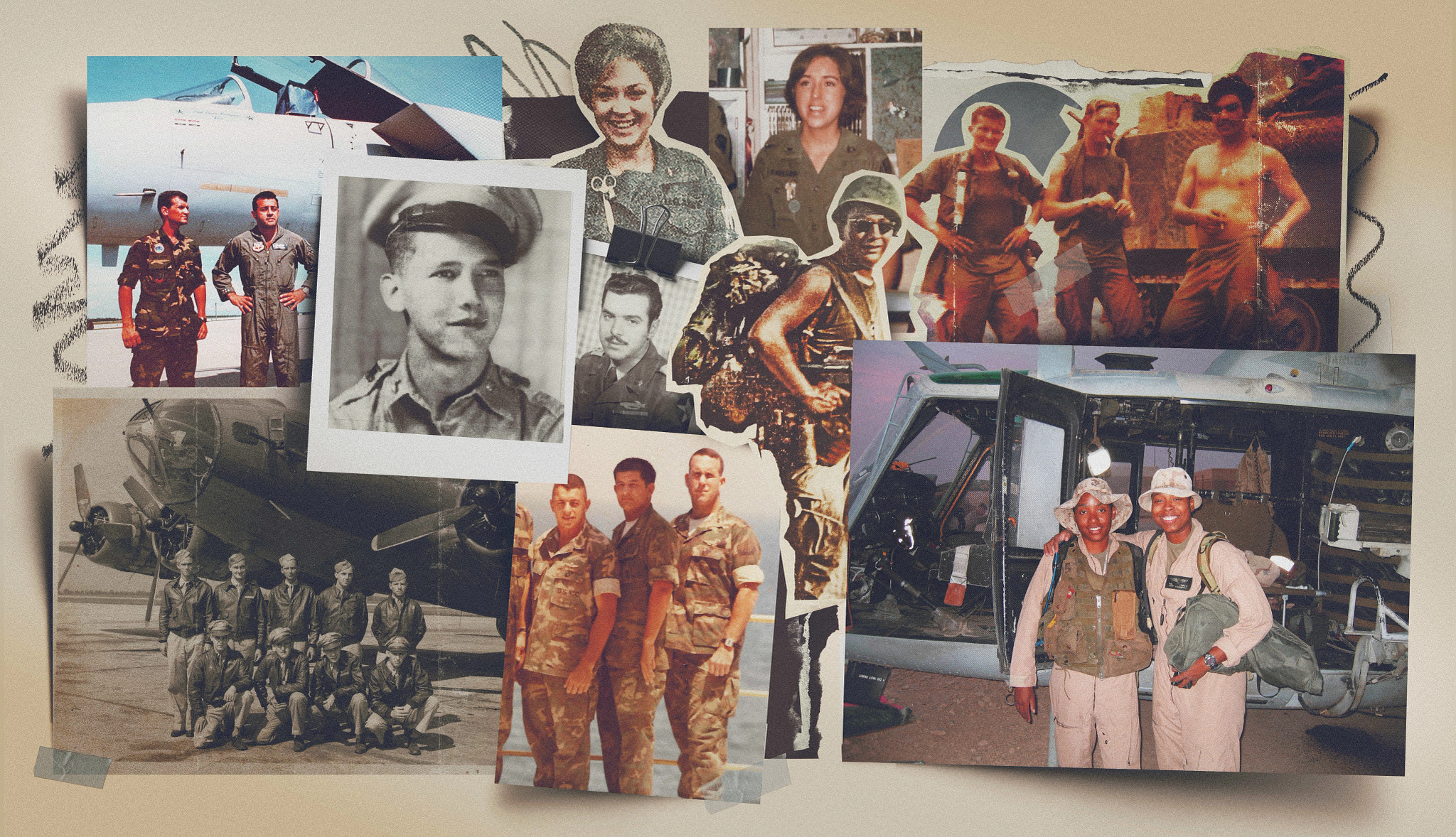 a collection of photos of military members with their wartime buddies