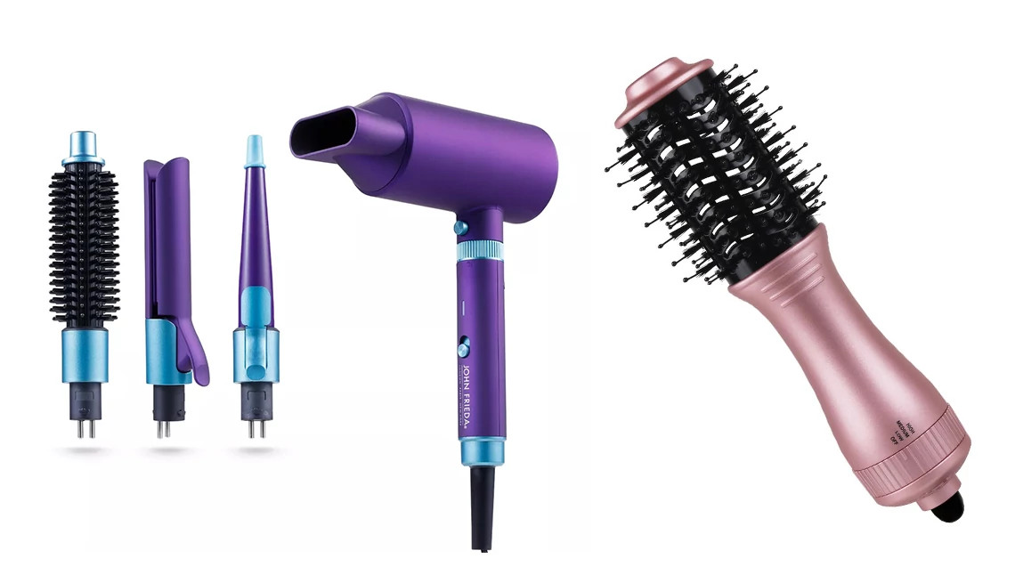 A collage of hair styling tools