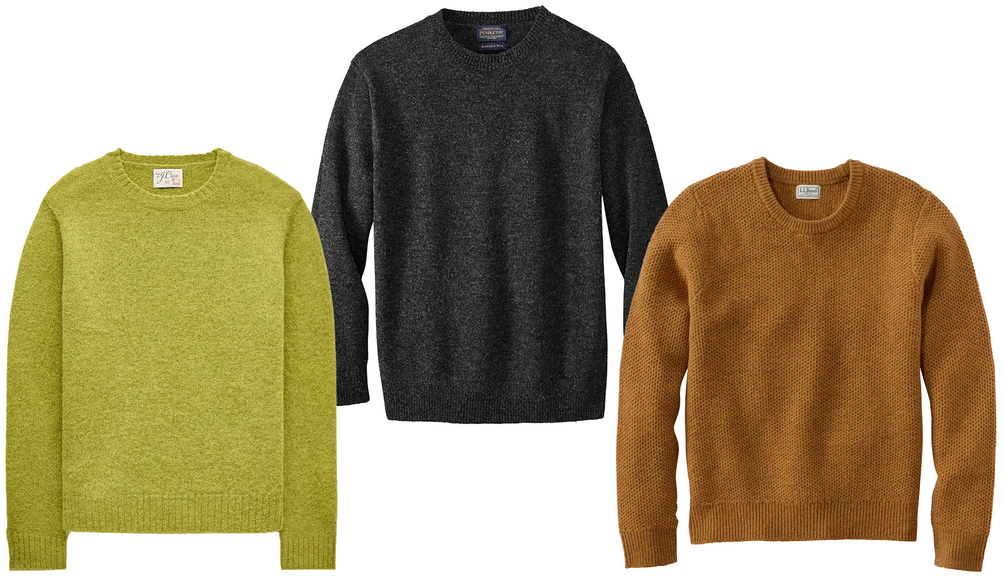 different styles and colors of crew neck sweaters for men