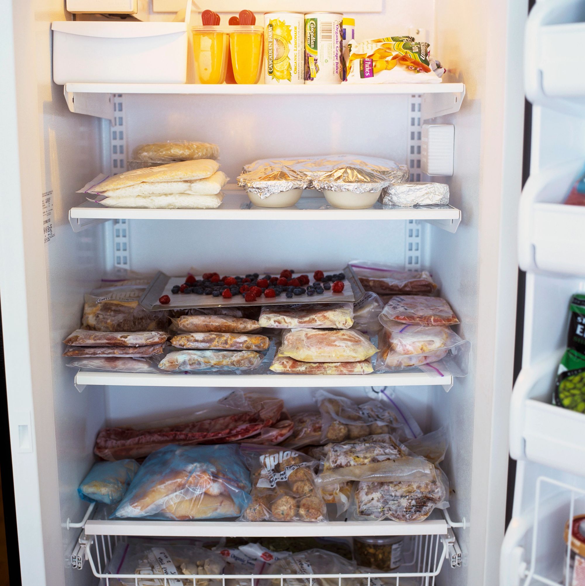 Consider freezing food in smaller containers or ziploc bags Open freezer full of food in ziploc bags