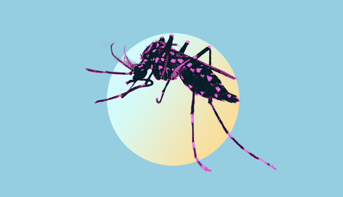 West Nile Virus mosquito illustration on a blue background