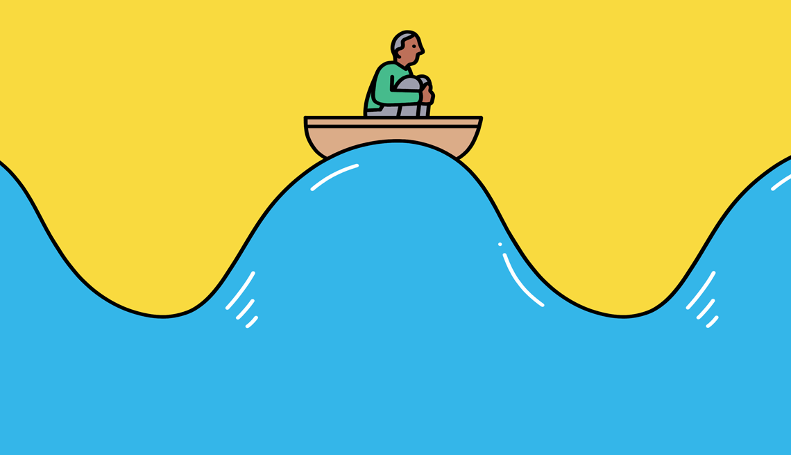 Ways to Handle Grief and Loss Gif of person in small boat riding waves