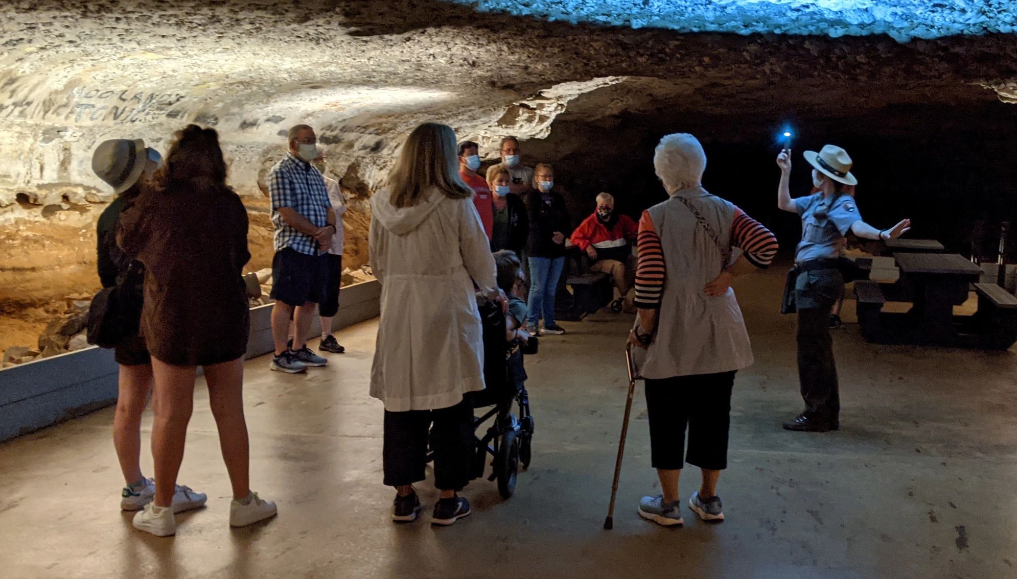 wheelchair-users can travel the 0.5-mile round trip path to the Snowball Room at the Mammoth Cave National Park visitors at the Snowball Room at Mammoth Cave National Park.