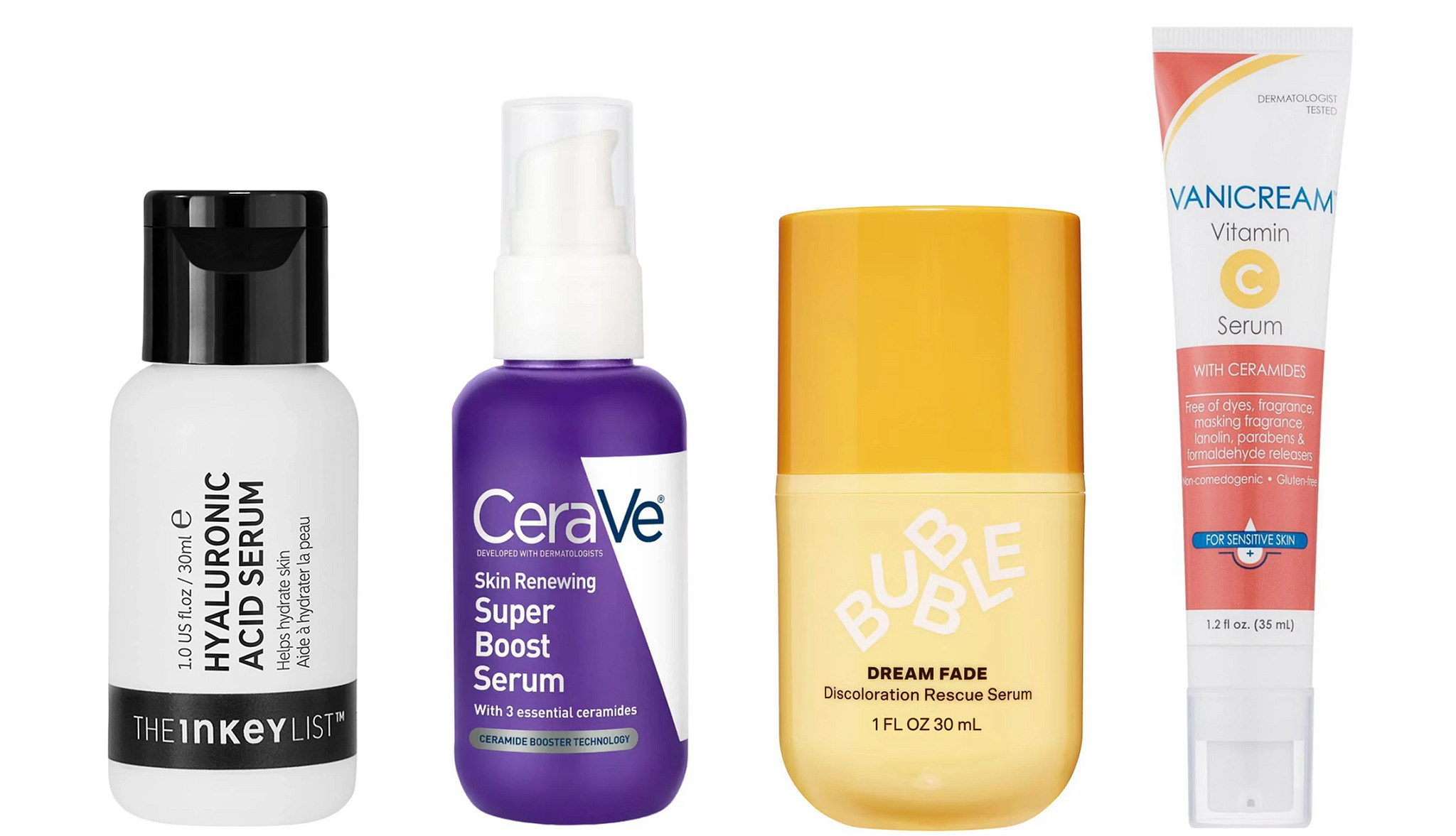 Different types and brands of facial serums.