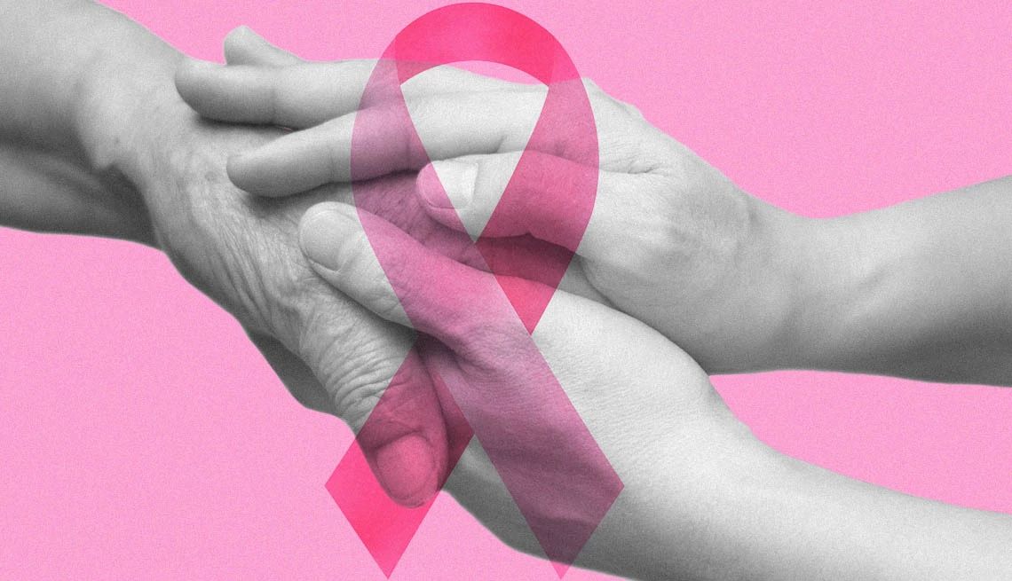 Guía para cuidar a personas con cáncer de mama Ilustración de una cinta rosada, símbolo de apoyo contra el cáncer de mama