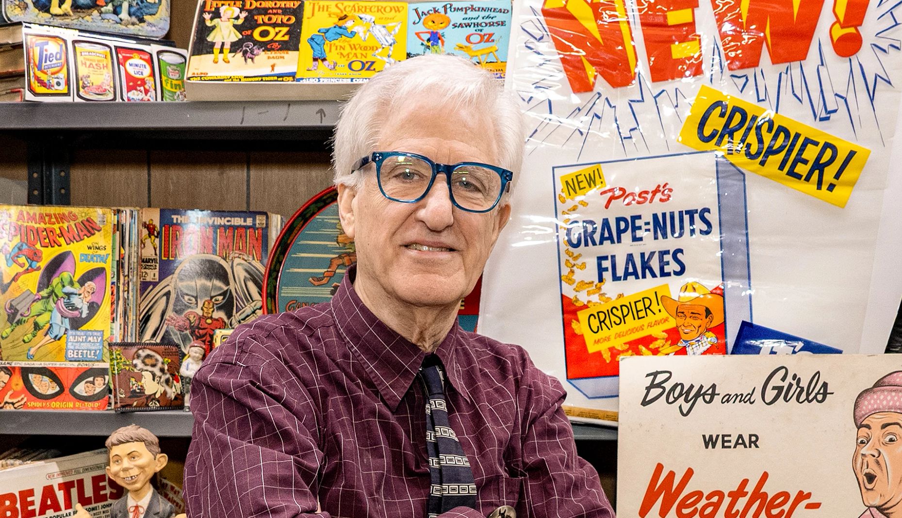 Ken Farrell, owner of Just Kids Nostalgia in Huntington Ken Farrell, owner of Just Kids Nostalgia in Huntington, is pictured in front of a wall featuring some of his many collectibles
