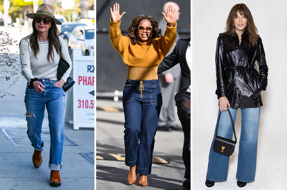 Celebrities in jeans Kyle Richards, Oprah Winfrey and Carla Bruni Sarkozy wearing jeans