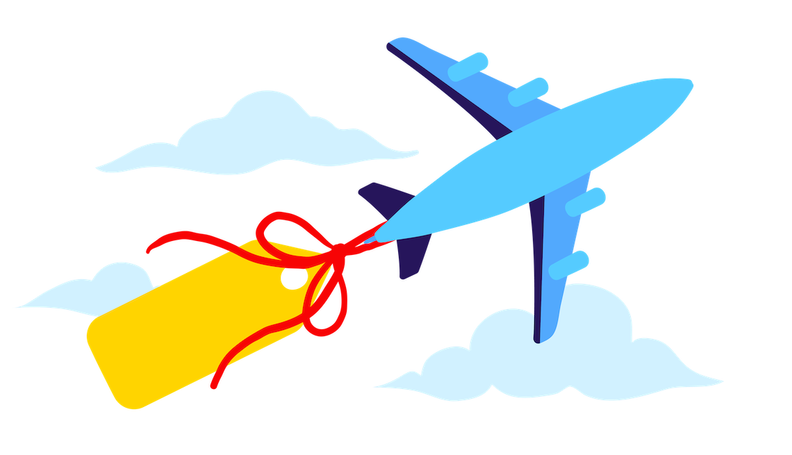 airline discounts illustration of an airplane with a discount tag on it