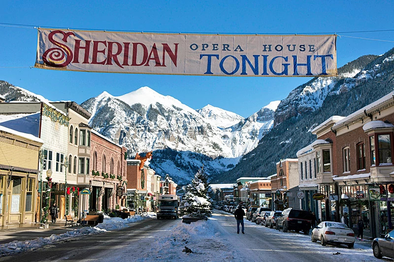 Sheridan Opera House signage in Winter