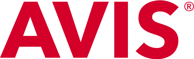Avis Car Rentals avis logo, word avis red letters