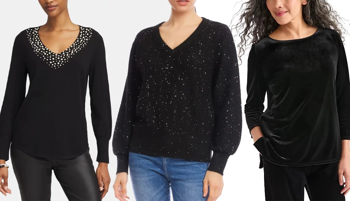 a collage with three models wearing v neck tops