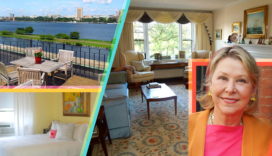 Lise Beane y tres vistas de su condominio en Boston.