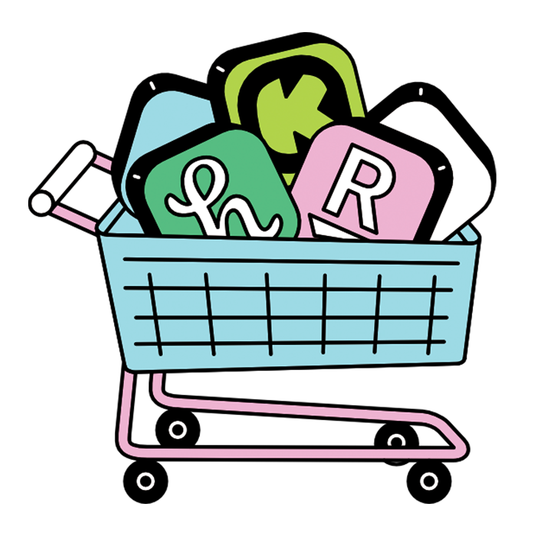 a shopping cart with logos for browser extensions