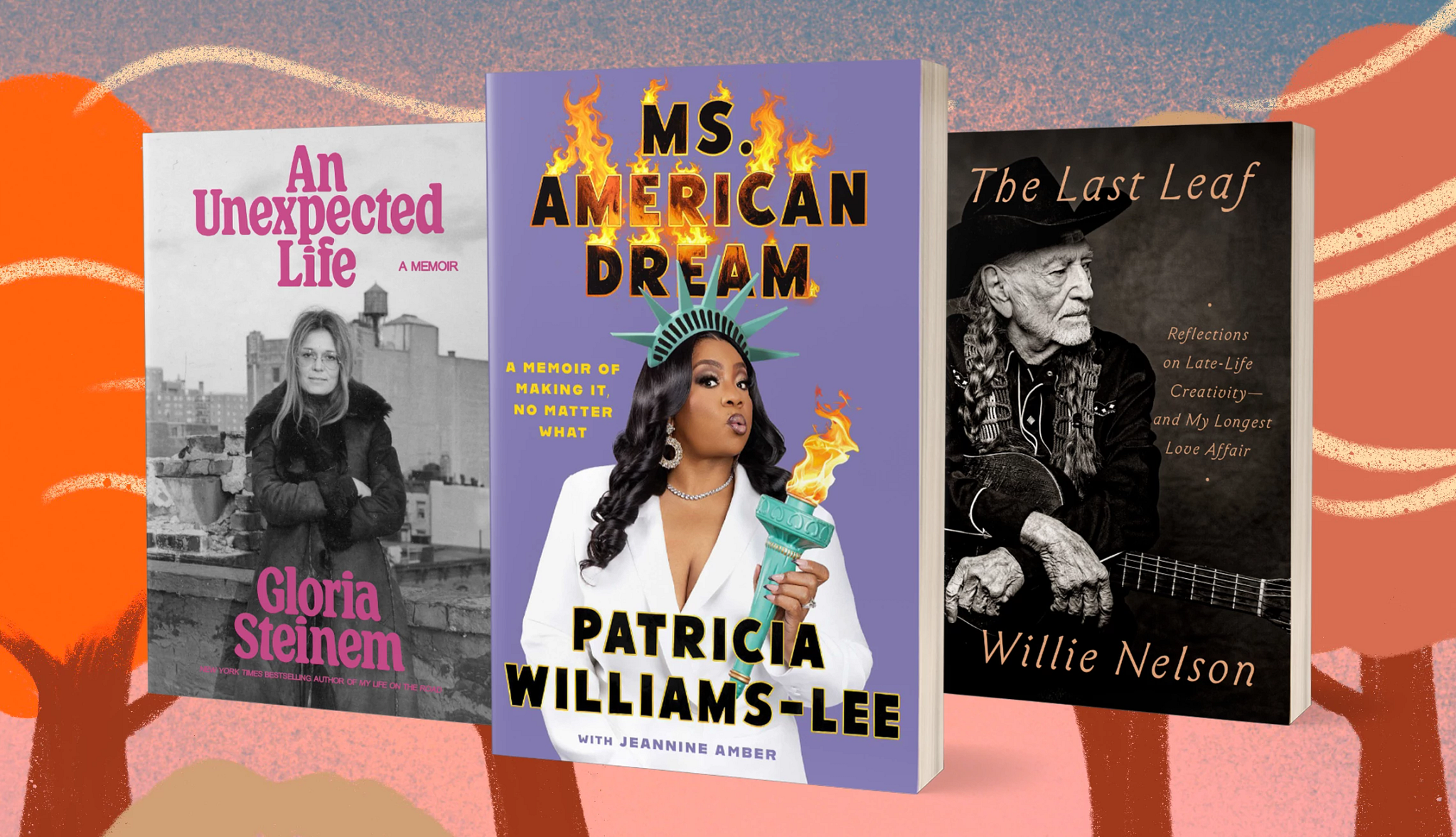 a collage with the covers of the books an unexpected life, ms american dream, and the last leaf