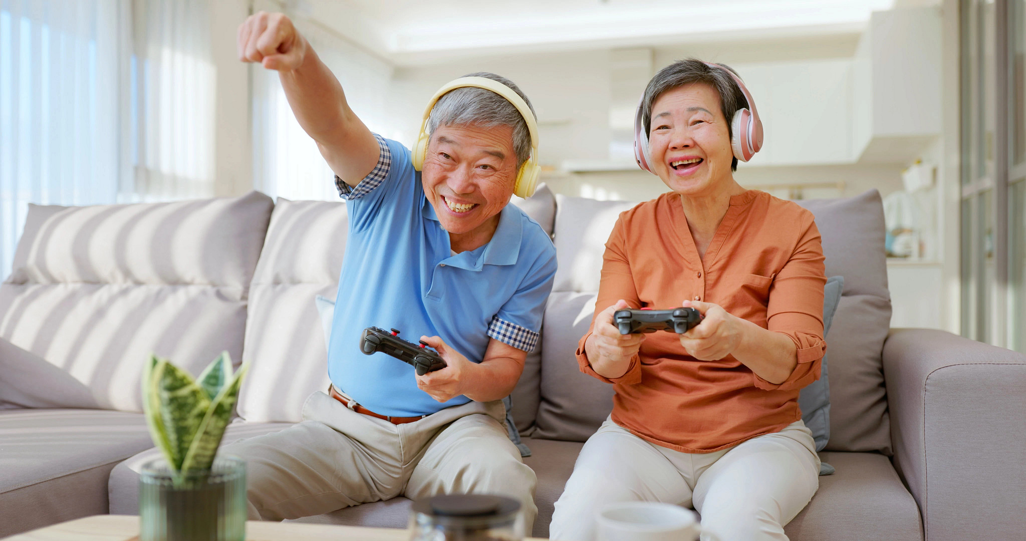 Older couple playing video games