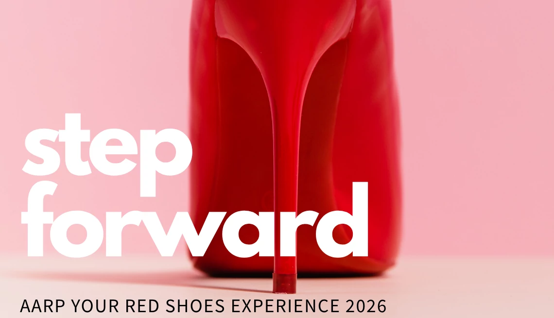 a red shoe with step forward in white letters