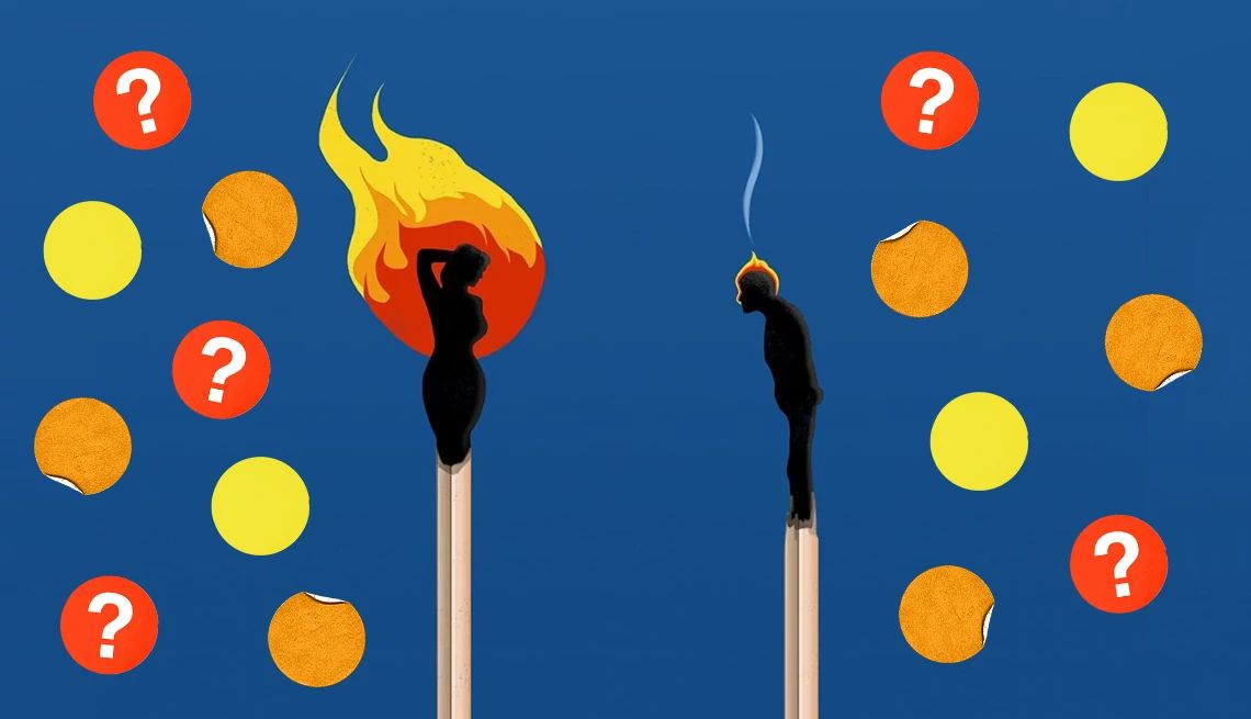 Womens Sexual Health Quiz illustration of a woman on a match stick on fire